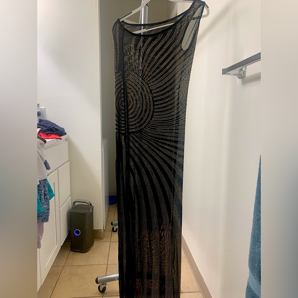 Black Mesh Gold Jewels Leg Slit | Size: XL